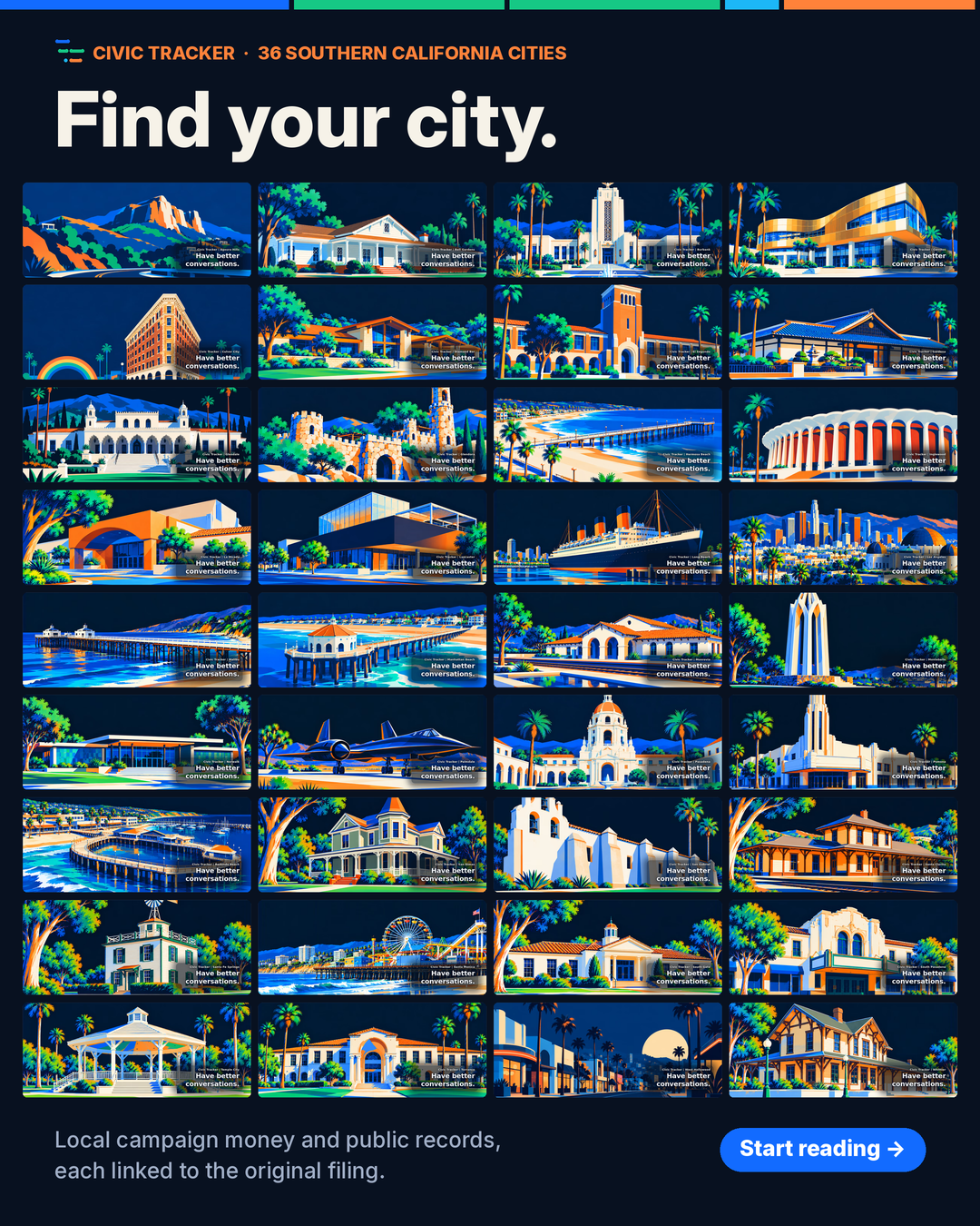 Find your city. Place art for every city on Civic Tracker.